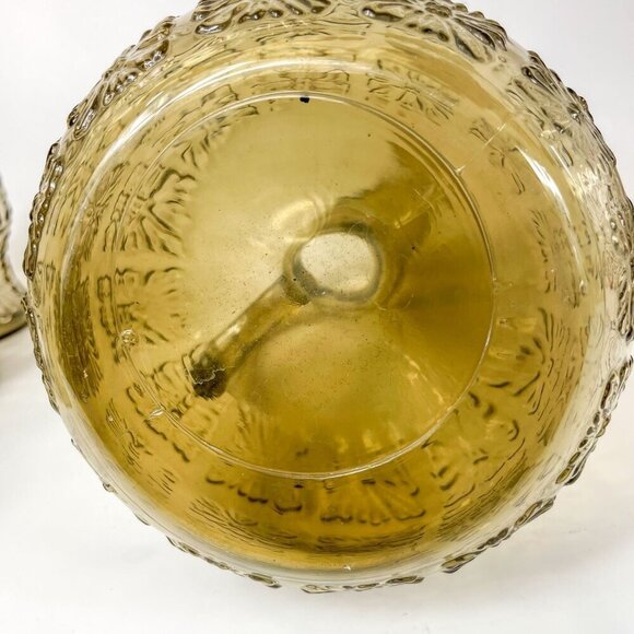 Vintage Italian Smoky Amber Glass Embossed Floral Design Pitcher 6 Tumblers Set - Picture 8 of 9